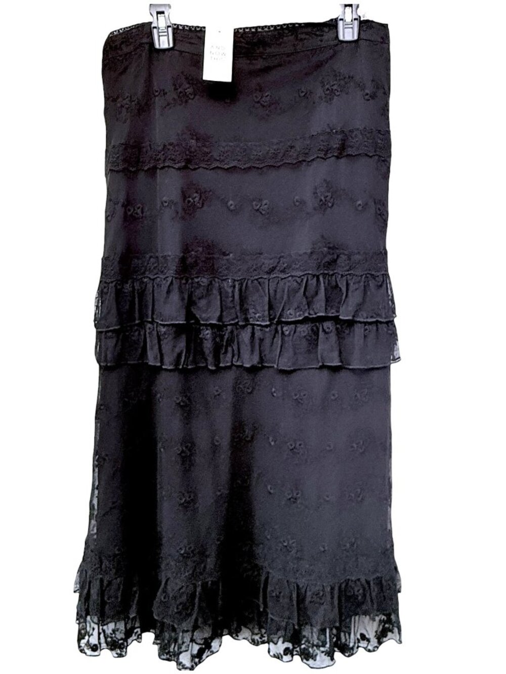 And Now This Black Lace Skirt XXL Maxi Ruffle Whimsigoth Boho Evening NWT